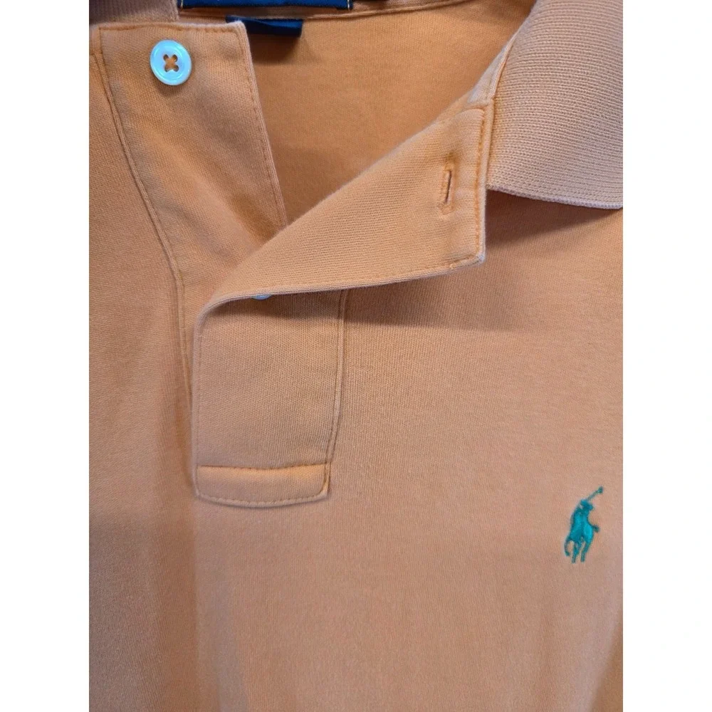 Polo Ralph Lauren Mens‎ L Orange Short Sleeve Cotton Pique Polo Shirt Teal Pony
